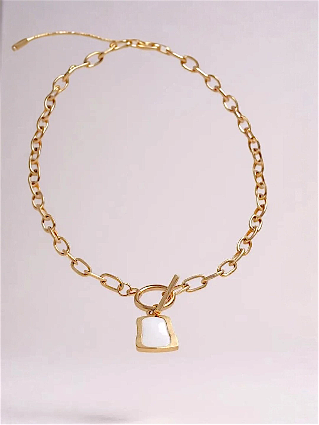 White Shell Square Pendant Necklace