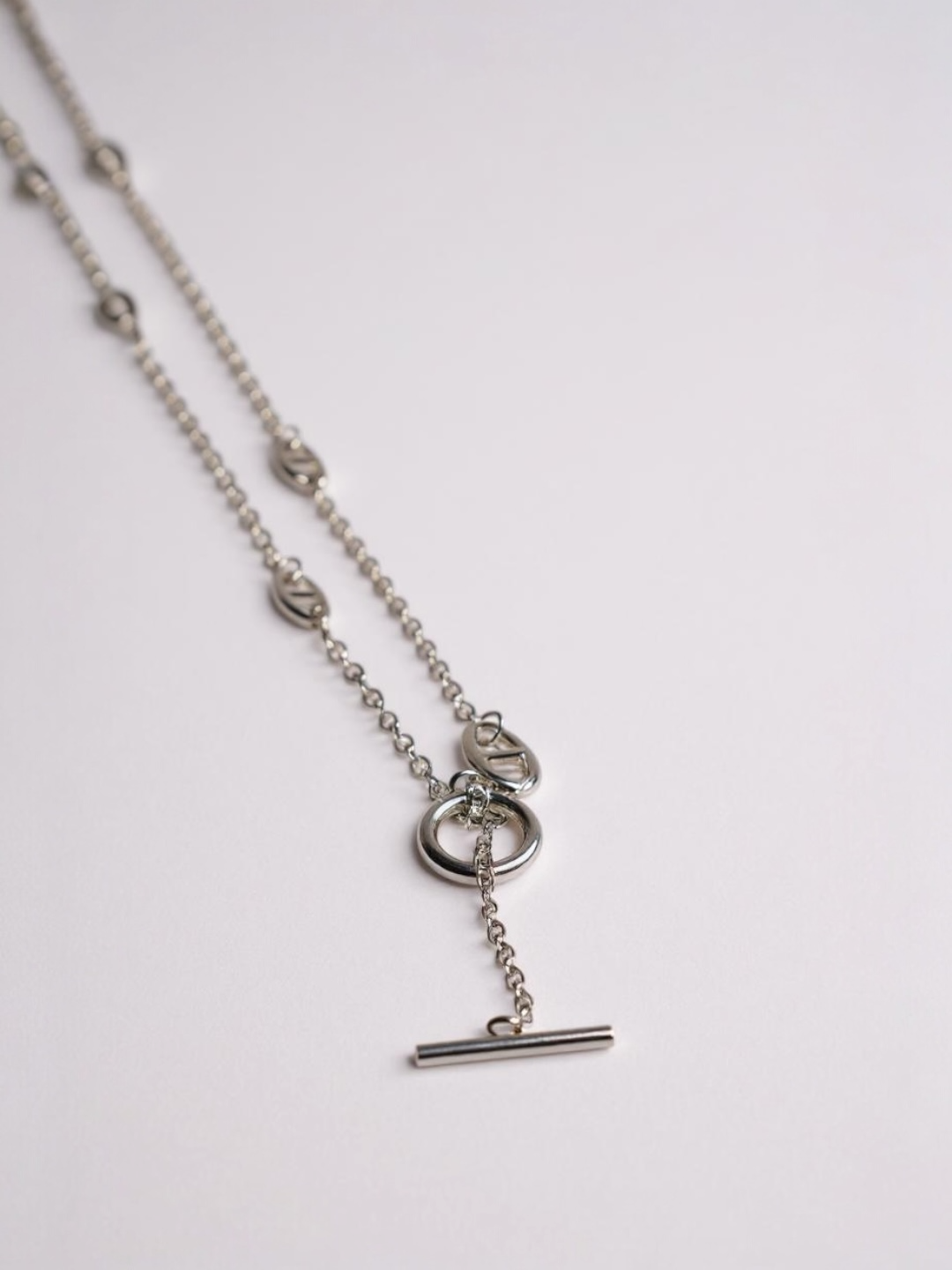 Pig Nose Charm Silver Long Chain