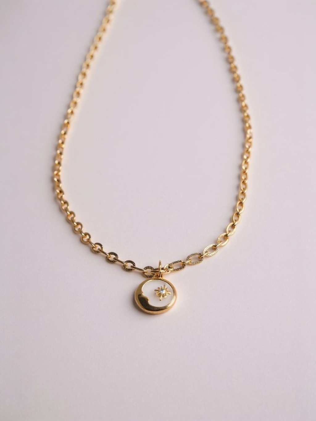 Sun Moon Stars Round Coin Pendant Necklace