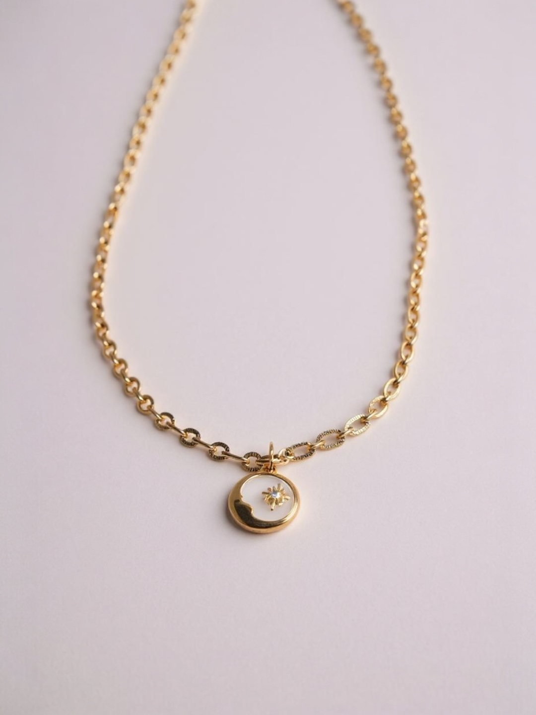 Sun Moon Stars Round Coin Pendant Necklace