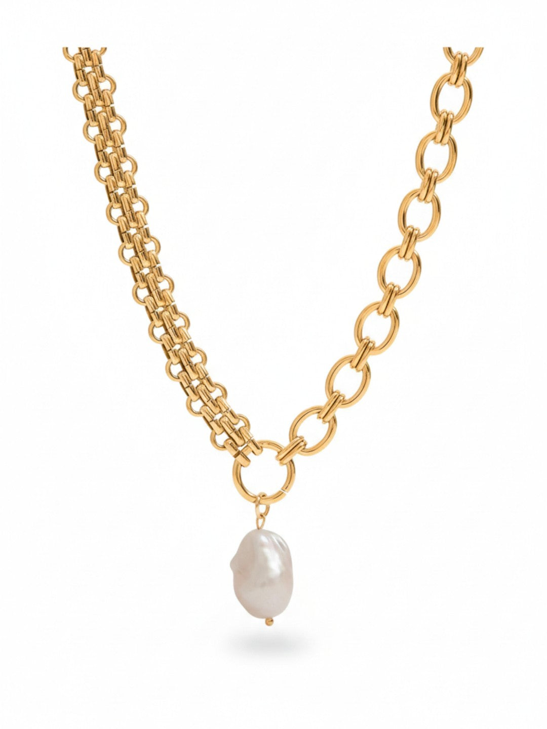 Chunky Chain Pearl Pendant Necklace