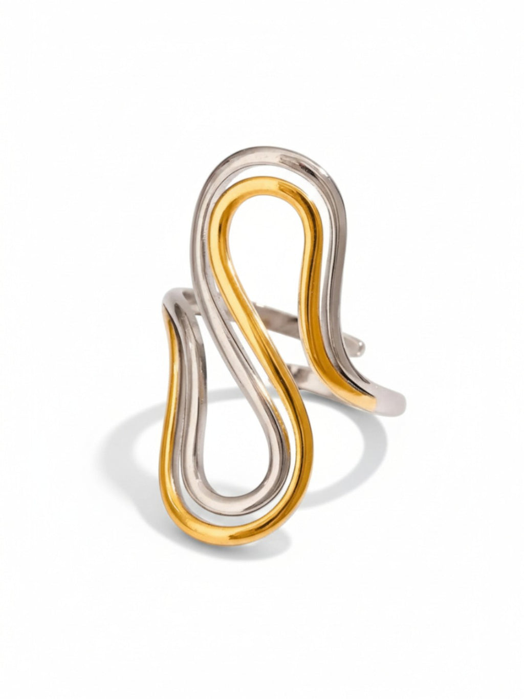 Two-Tone Double Layer S Shaped Open Ring