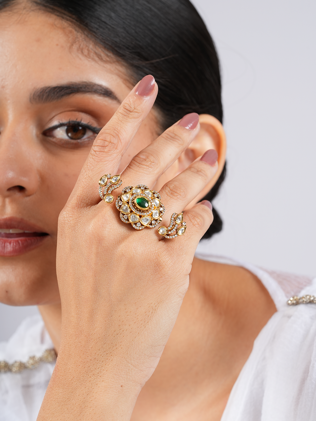 Emerald Polki Ring