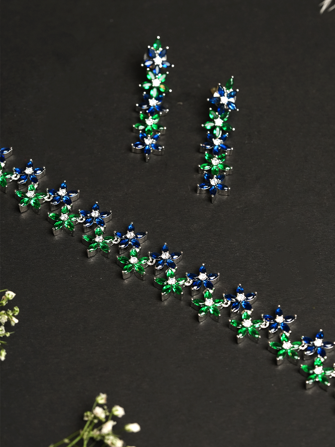Blue Green Sleek AD Necklace