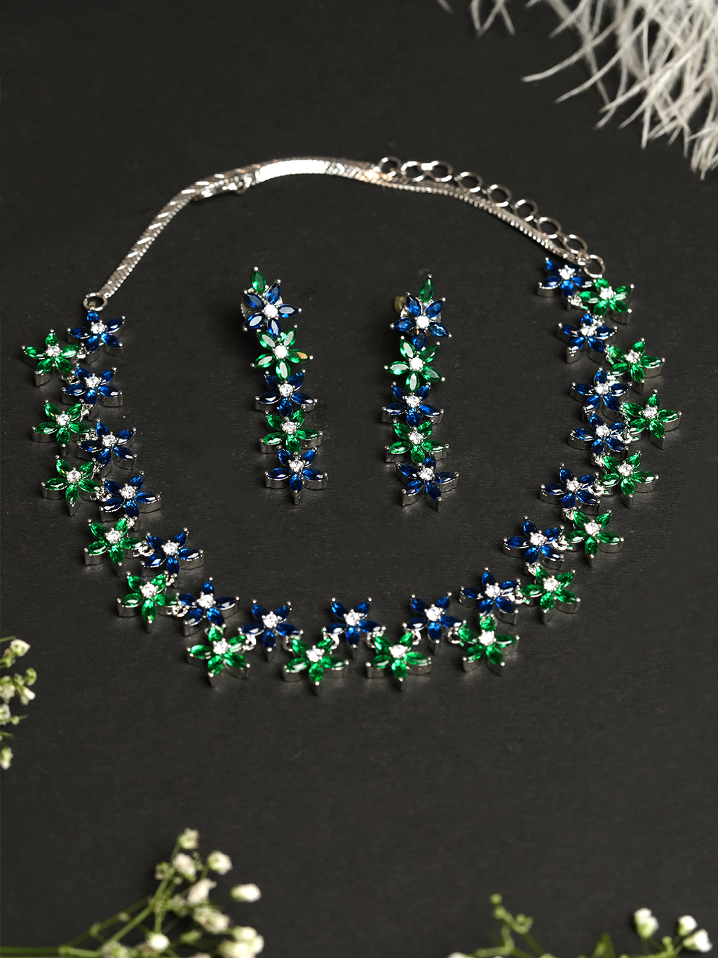 Blue Green Sleek AD Necklace