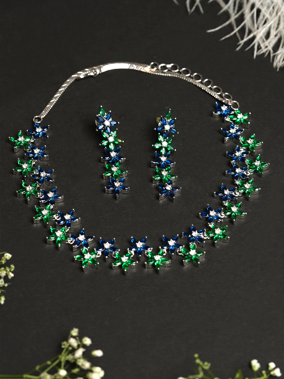 Blue Green Sleek AD Necklace