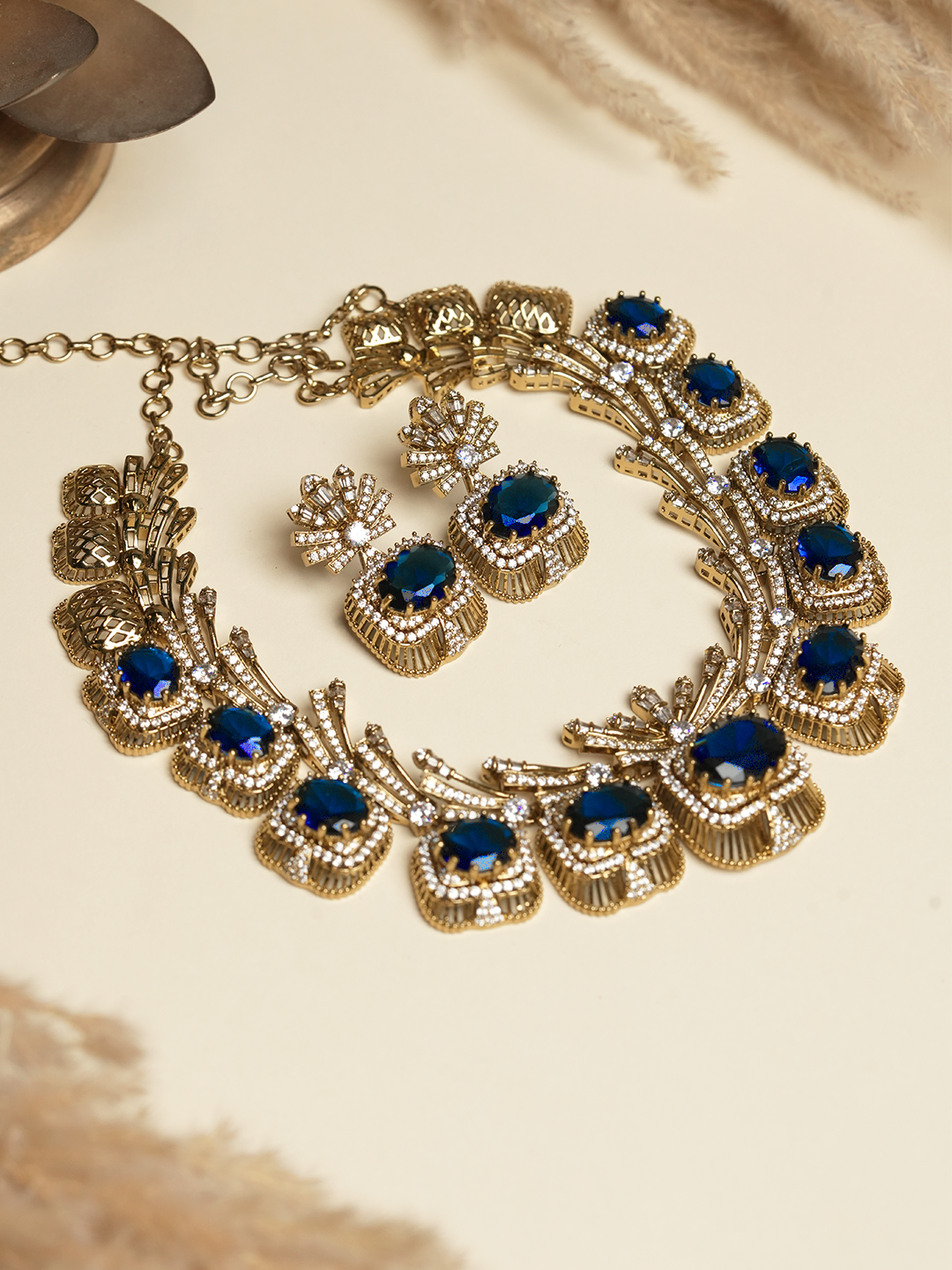 Mehendi Polish Designer AD Necklace Set