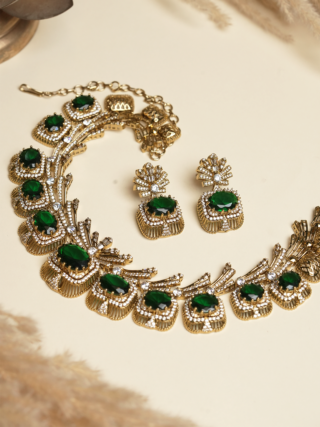 Mehendi Polish Designer AD Necklace Set