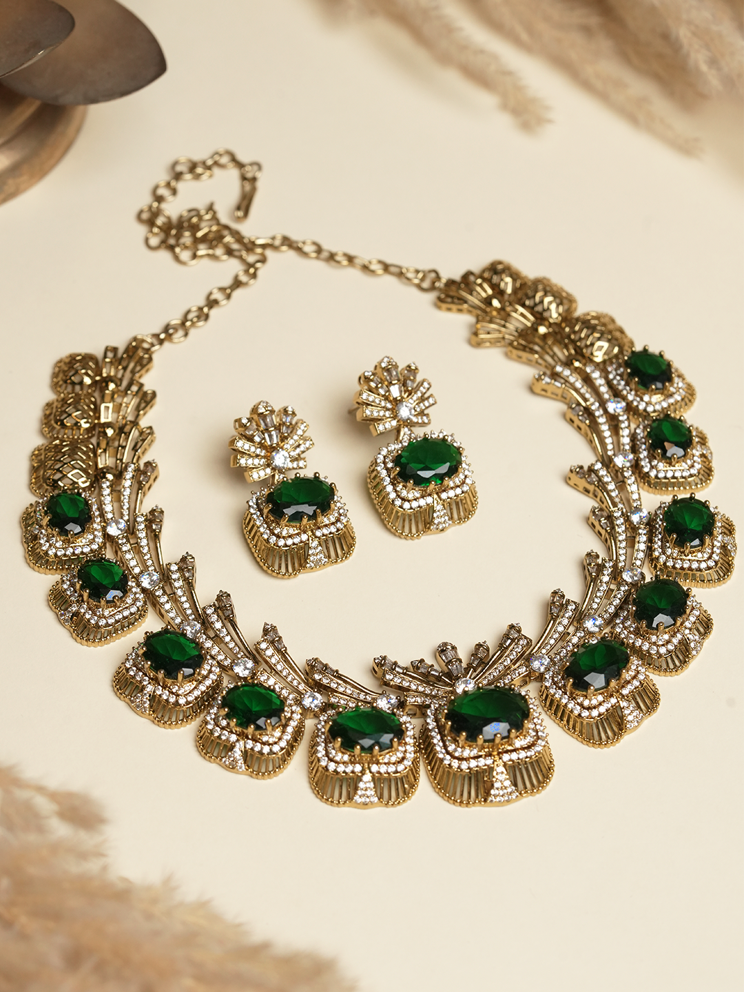 Mehendi Polish Designer AD Necklace Set