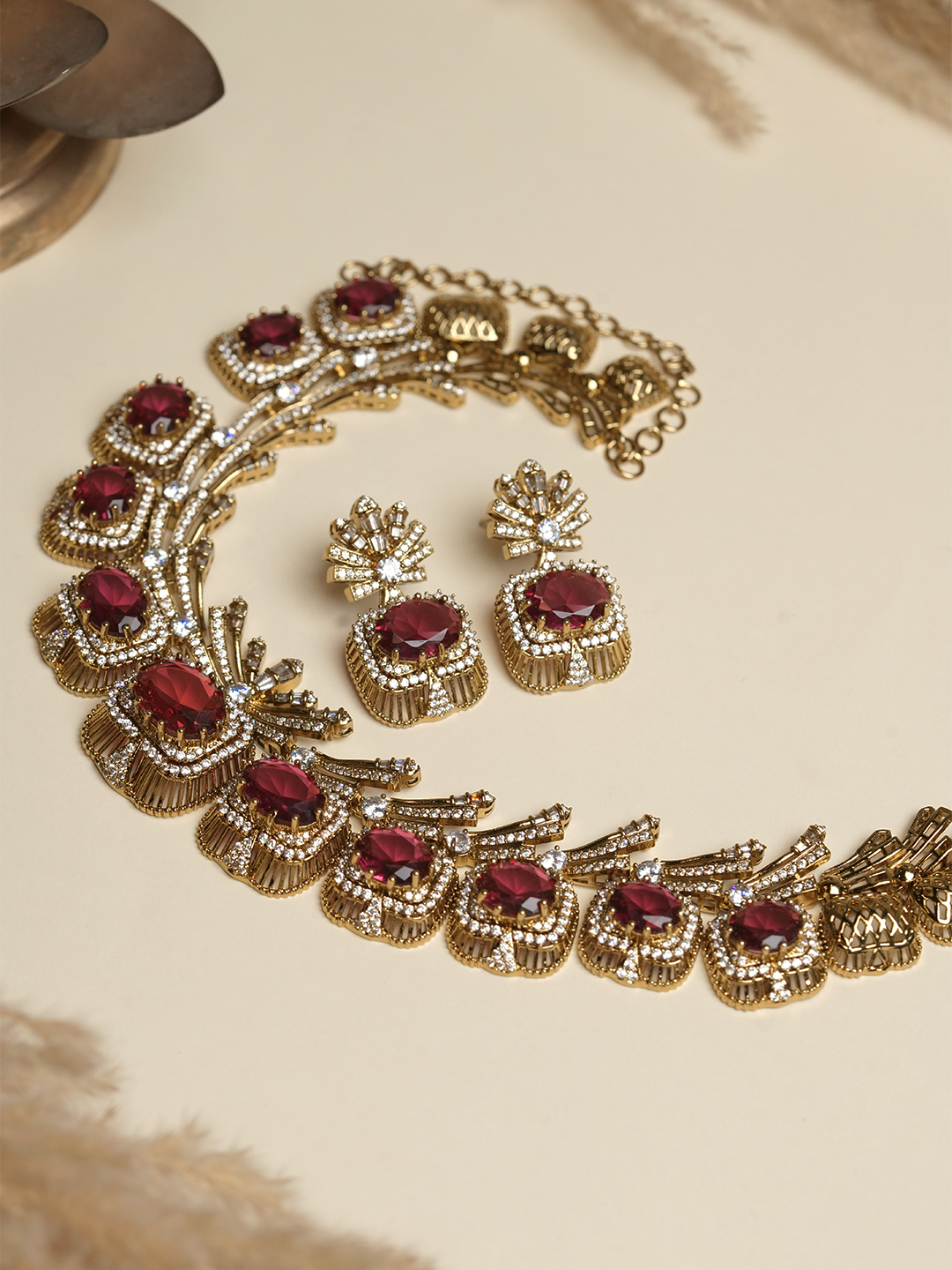 Mehendi Polish Designer AD Necklace Set