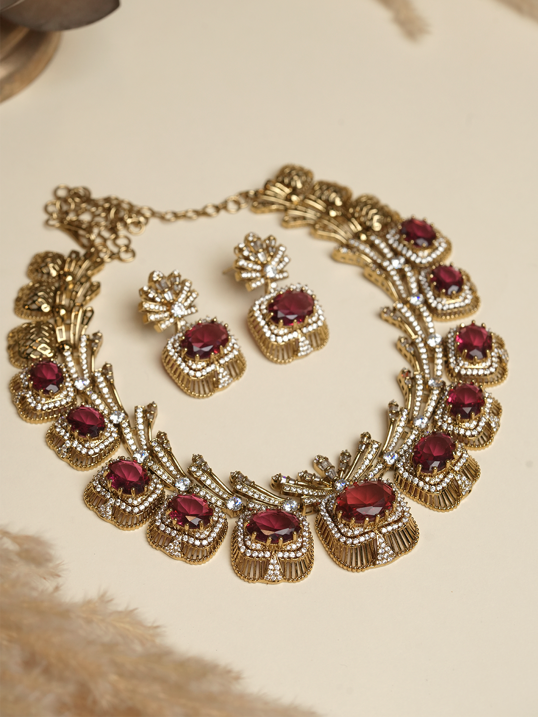 Mehendi Polish Designer AD Necklace Set