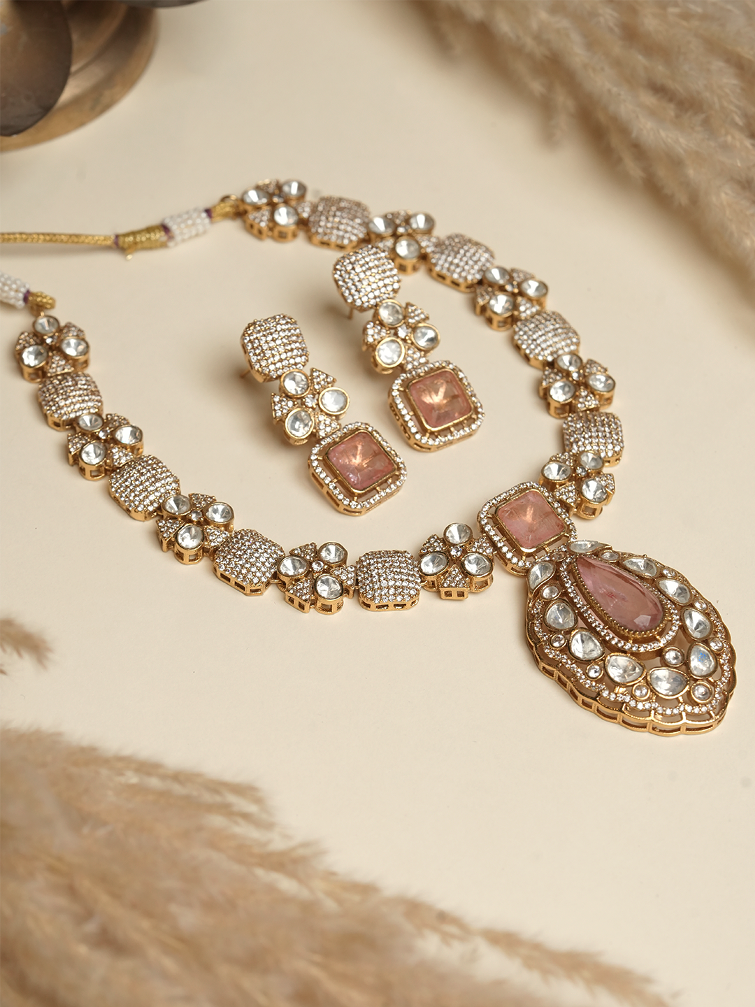 Baby Pink Necklace Set with Kundan Stones