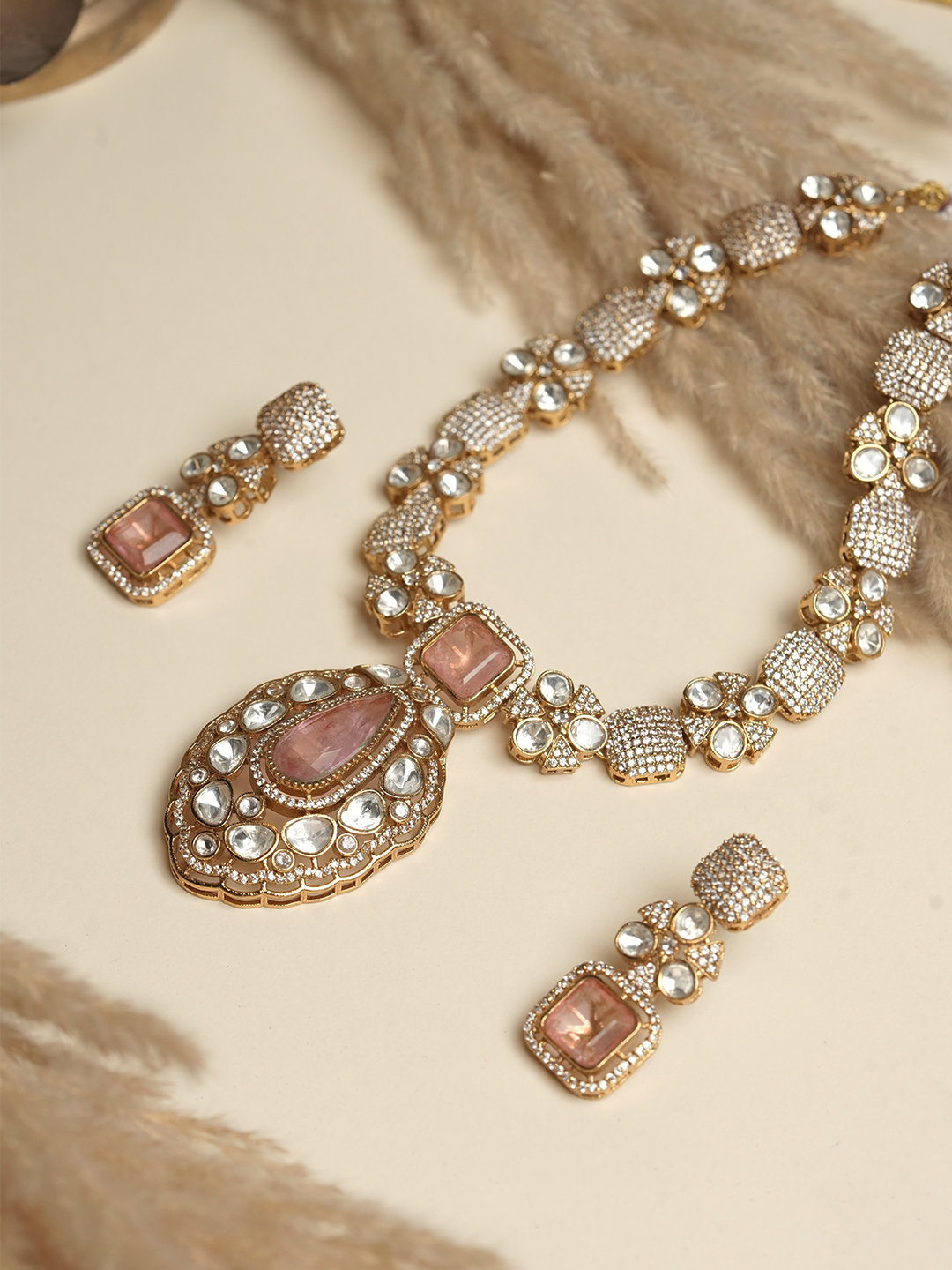 Baby Pink Necklace Set with Kundan Stones