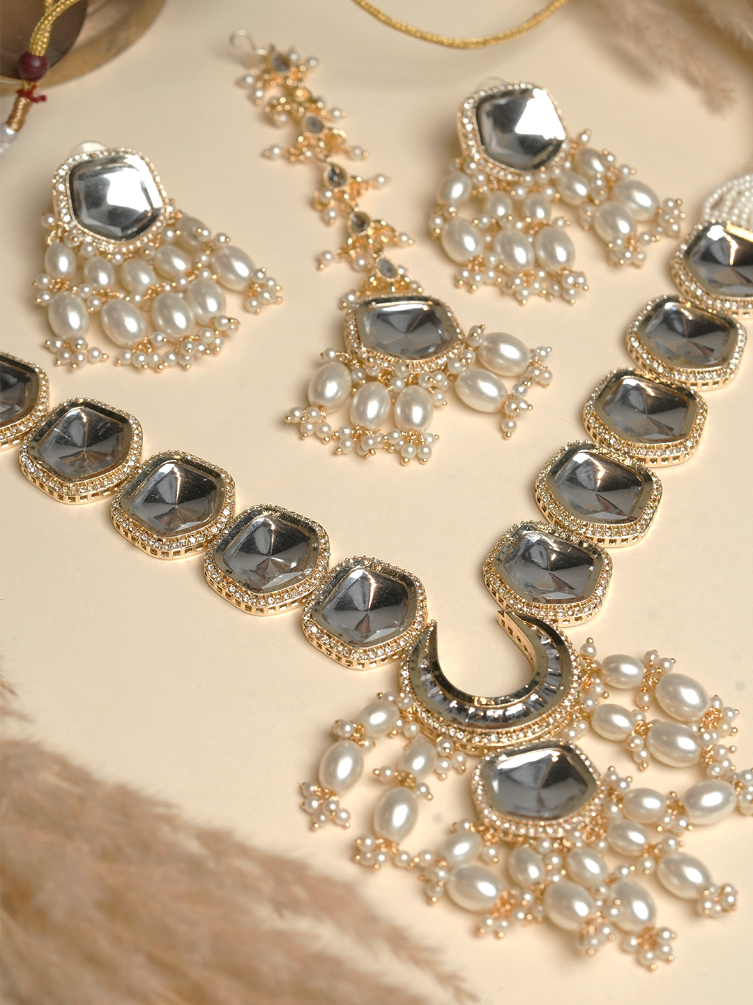 Long White Kundan Necklace