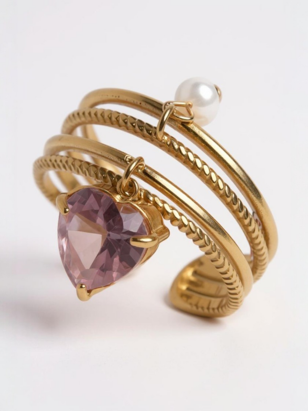 Pink Heart Charm Ring