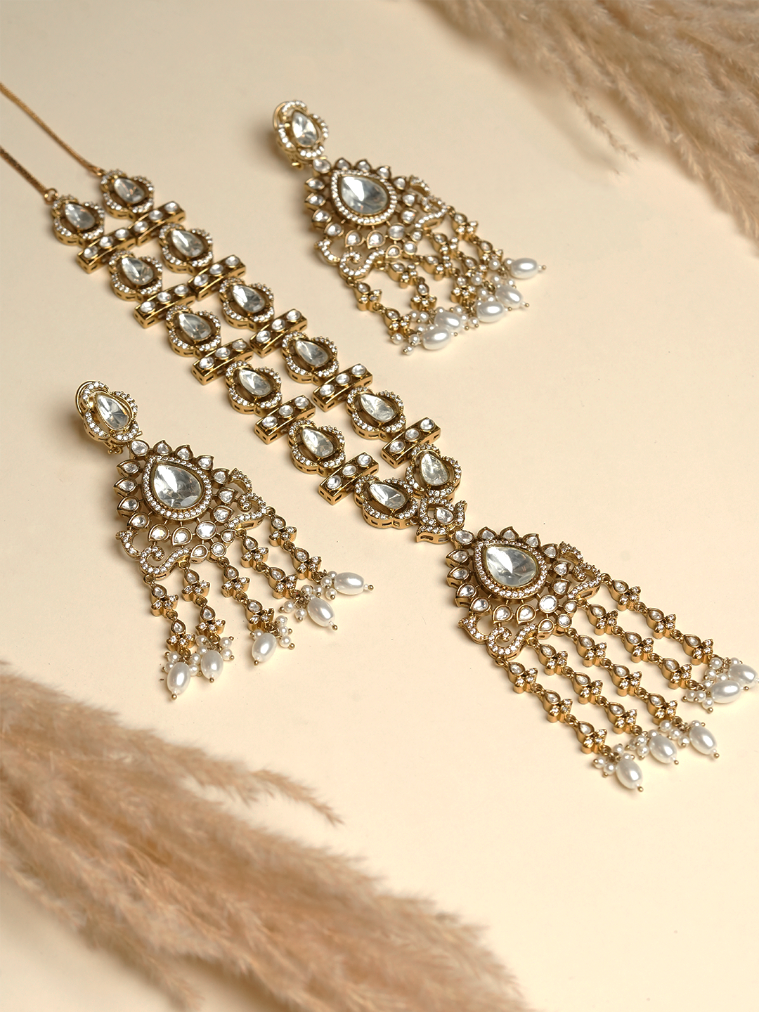 Long Designer Mehendi Polish Kundan Set