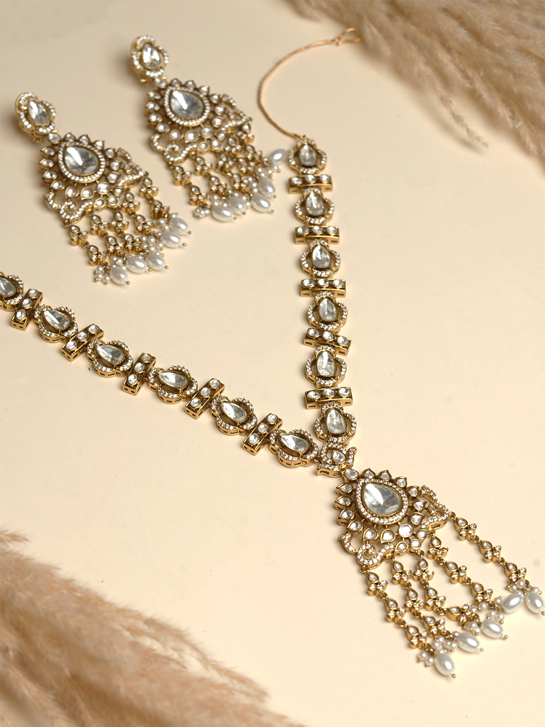 Long Designer Mehendi Polish Kundan Set