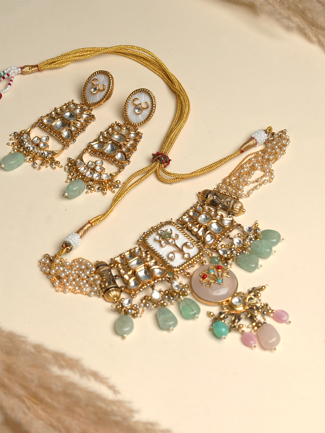 Designer Kundan Choker with Pastel Colored Stone