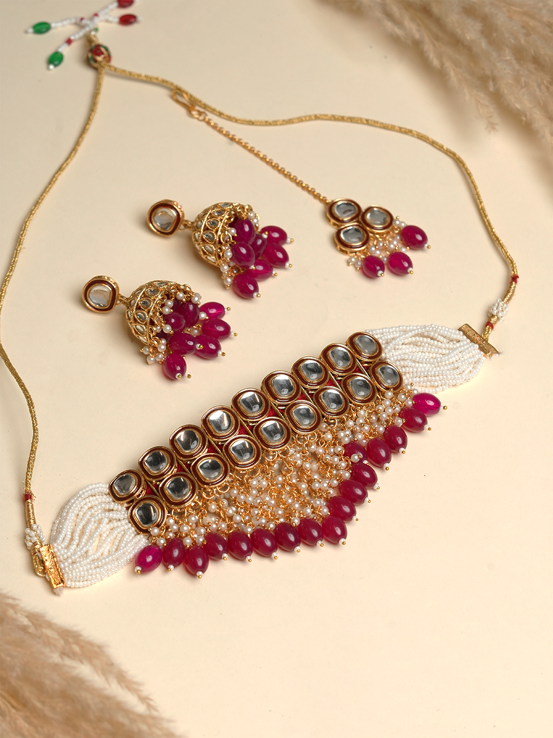 Double Line Kundan Choker with Pink Stone