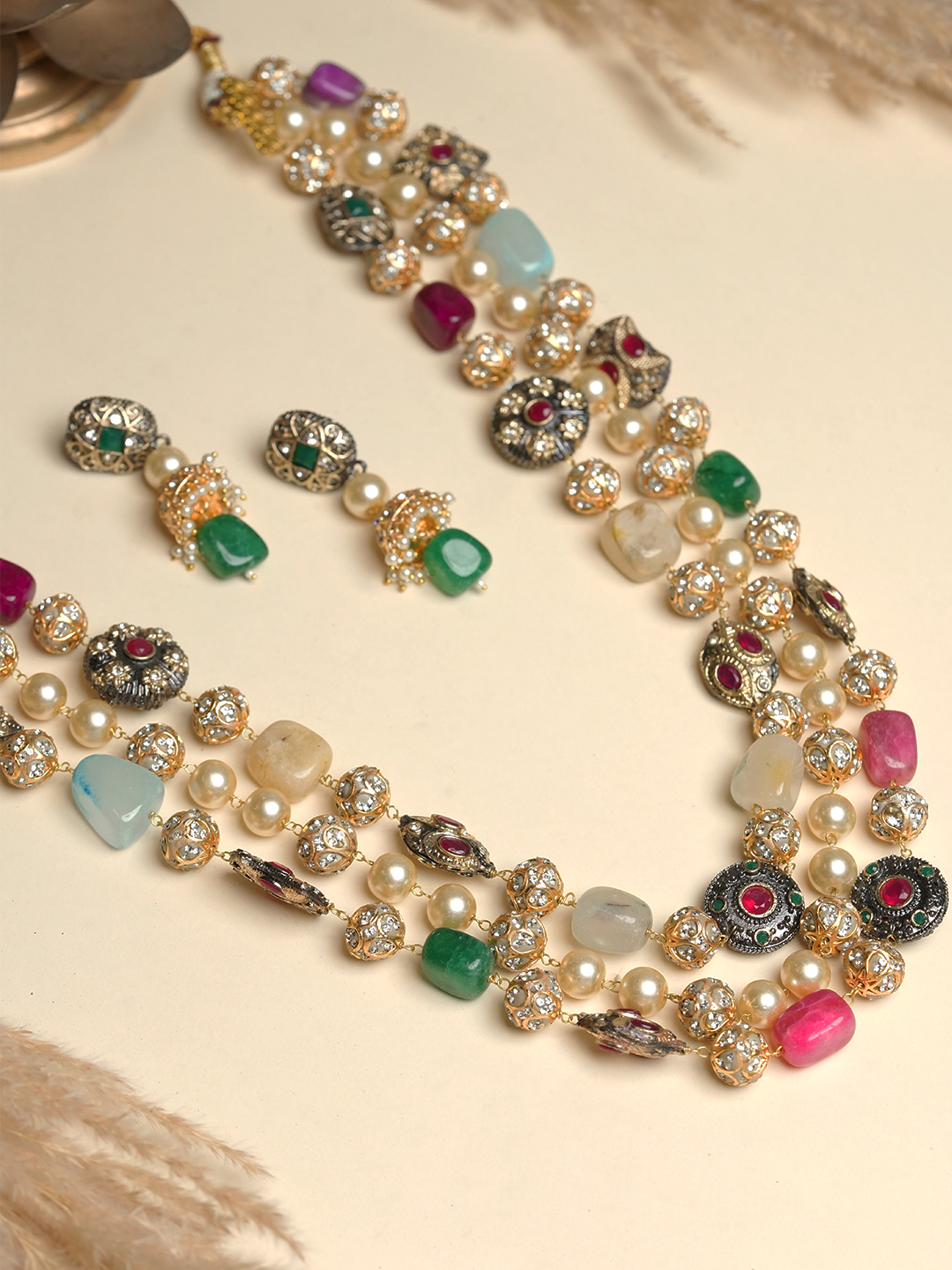 Long Triple Layered Multicolor Mala Set