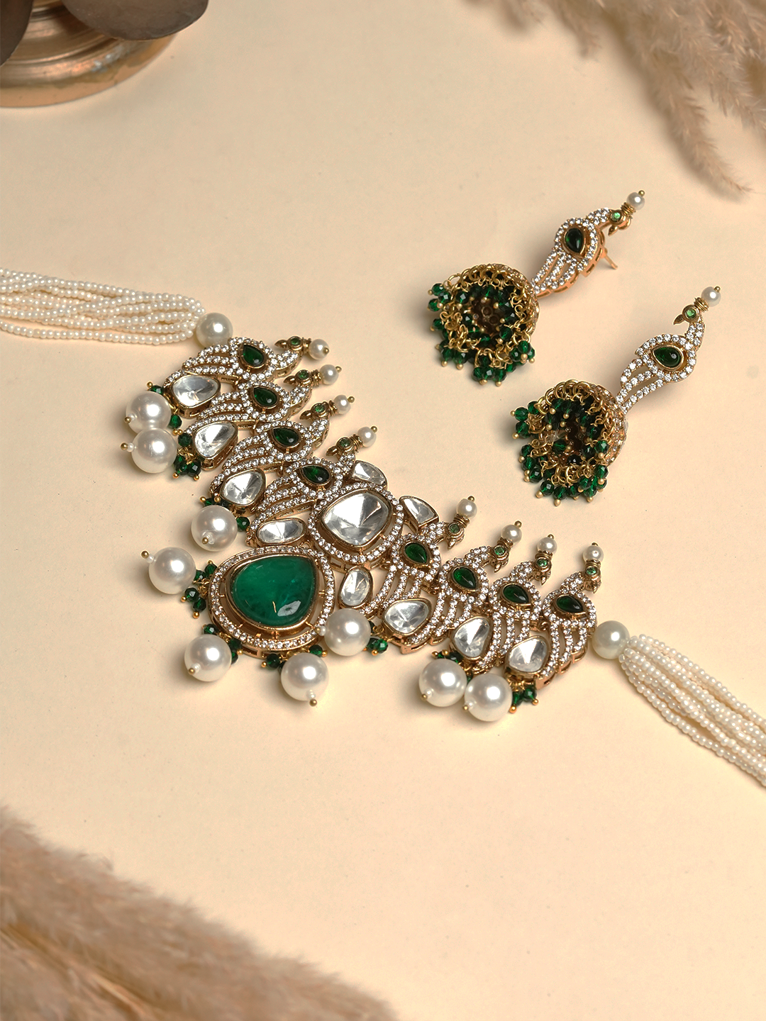 Beautiful Peacock Design Green Colored Necklace