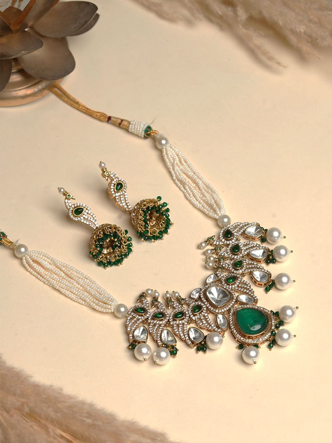 Beautiful Peacock Design Green Colored Necklace