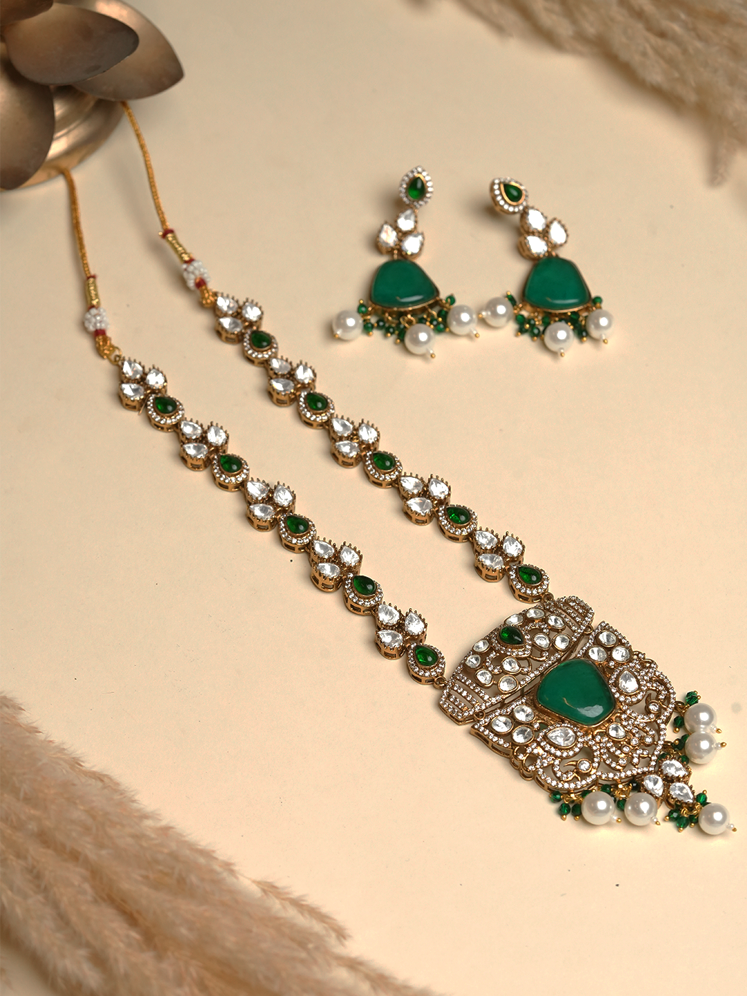 Long Green Antique Polish Pendant Set