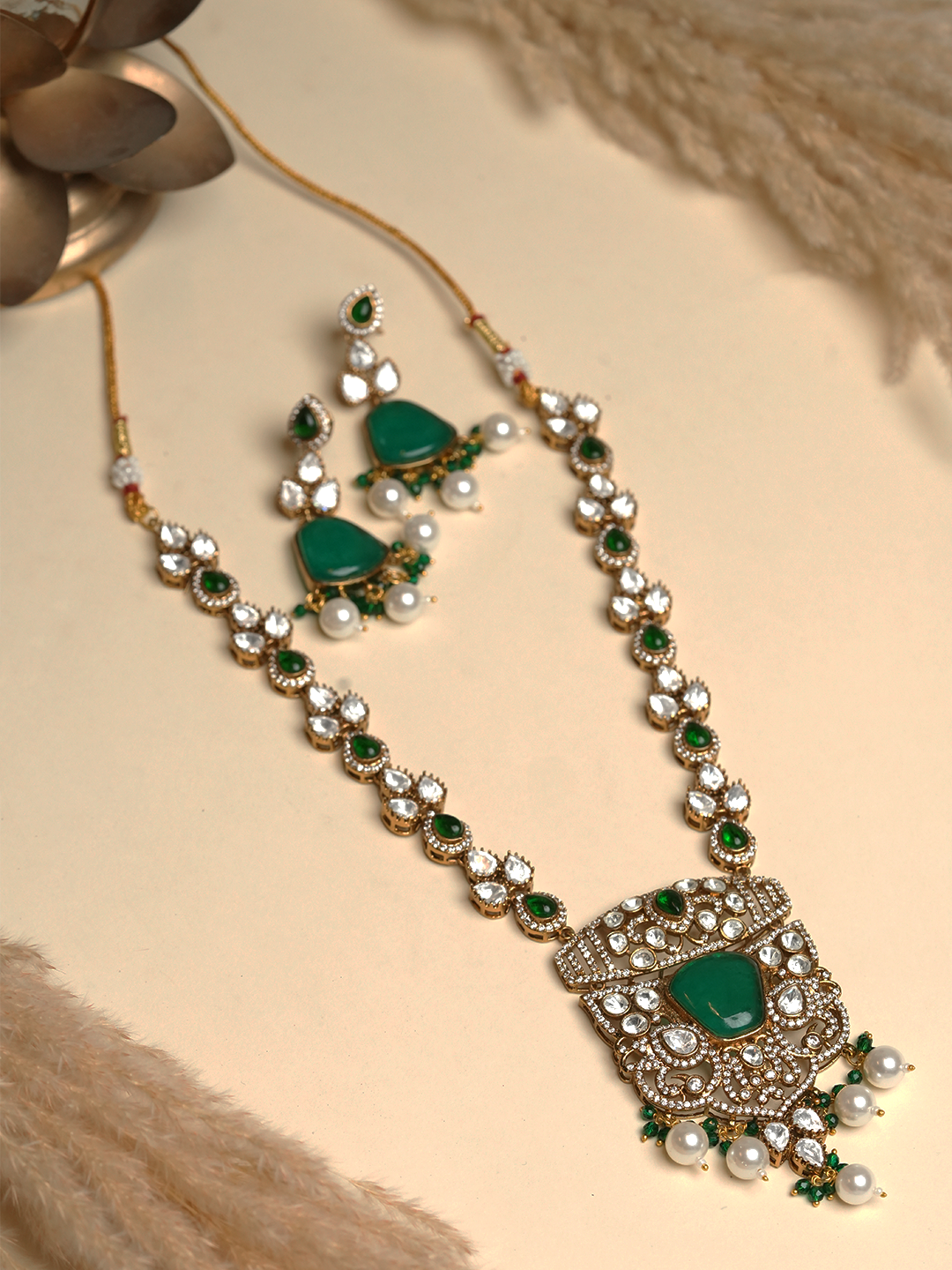 Long Green Antique Polish Pendant Set