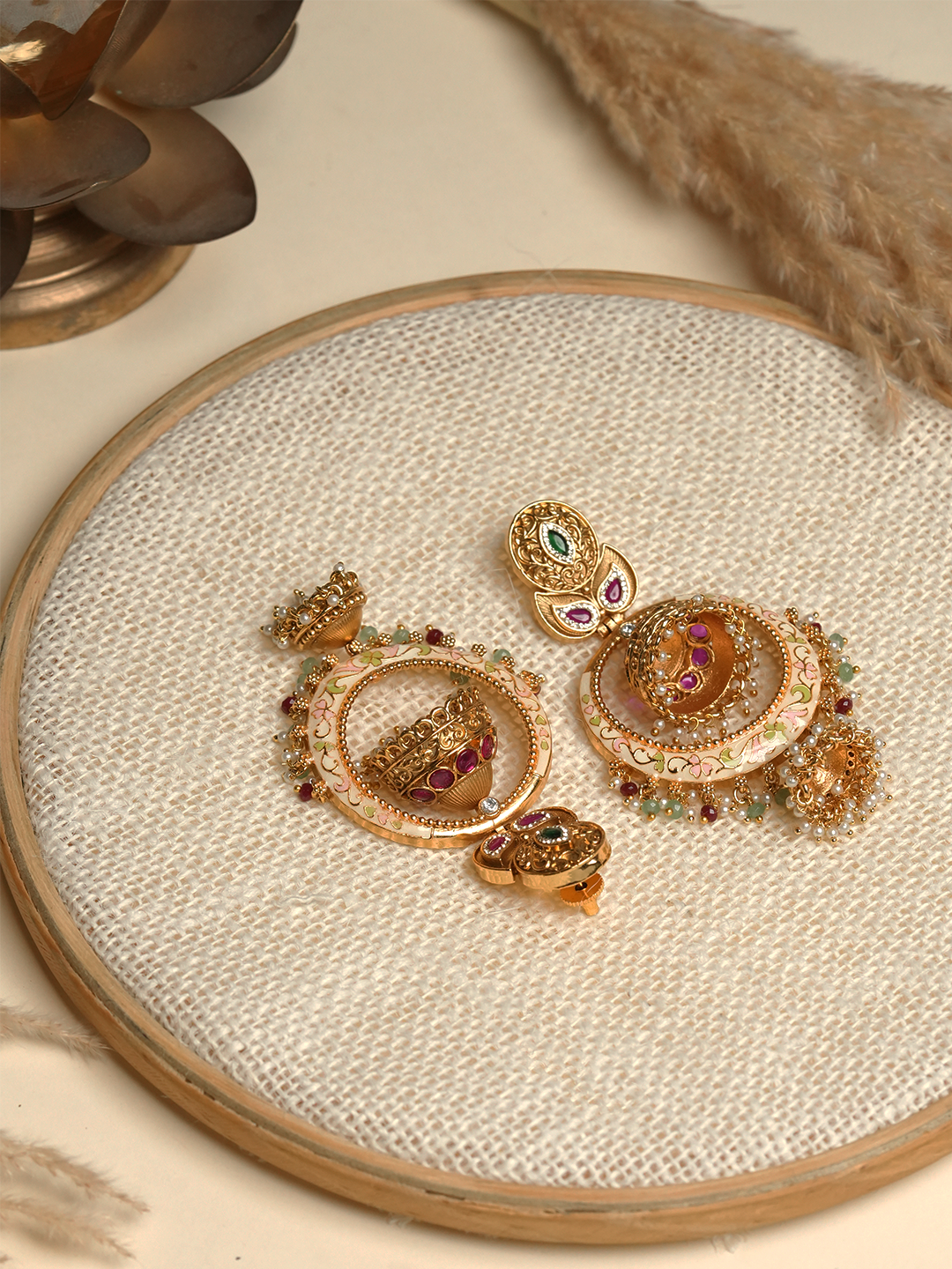 Antique Jhumki Style Meenakari Earrings