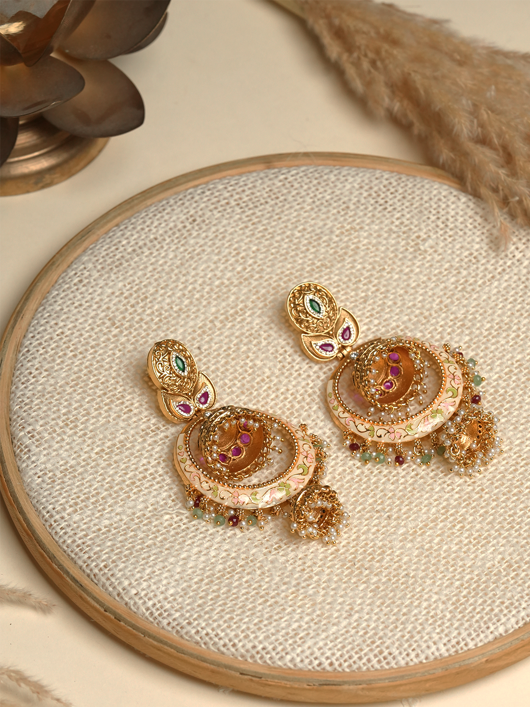 Antique Jhumki Style Meenakari Earrings