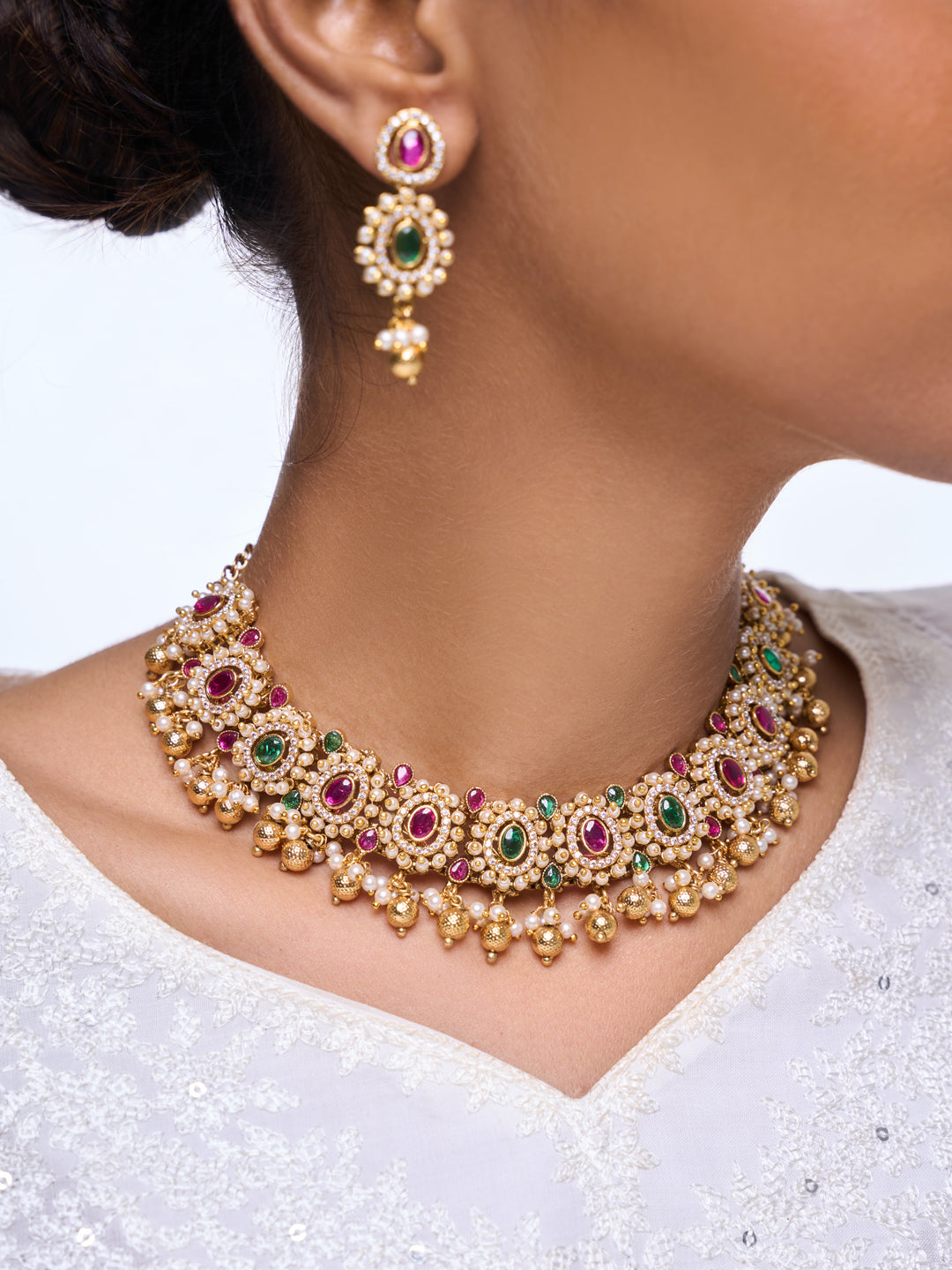 Pink Green Necklace Set
