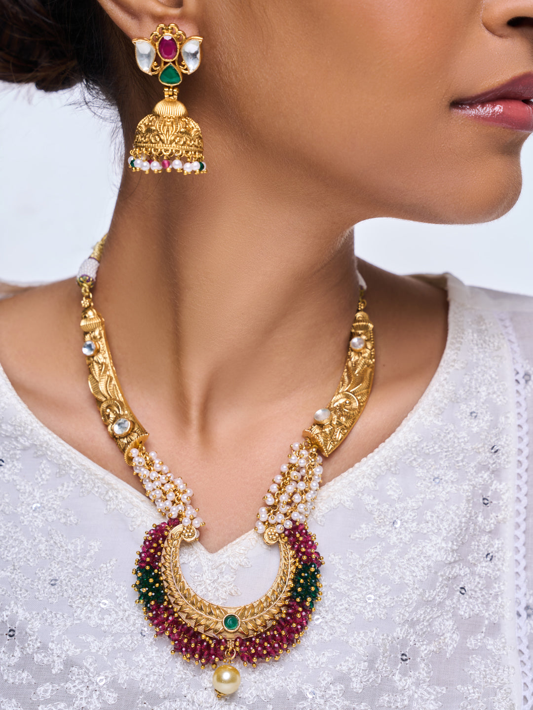 Designer Pink Green Hasli Style Necklace