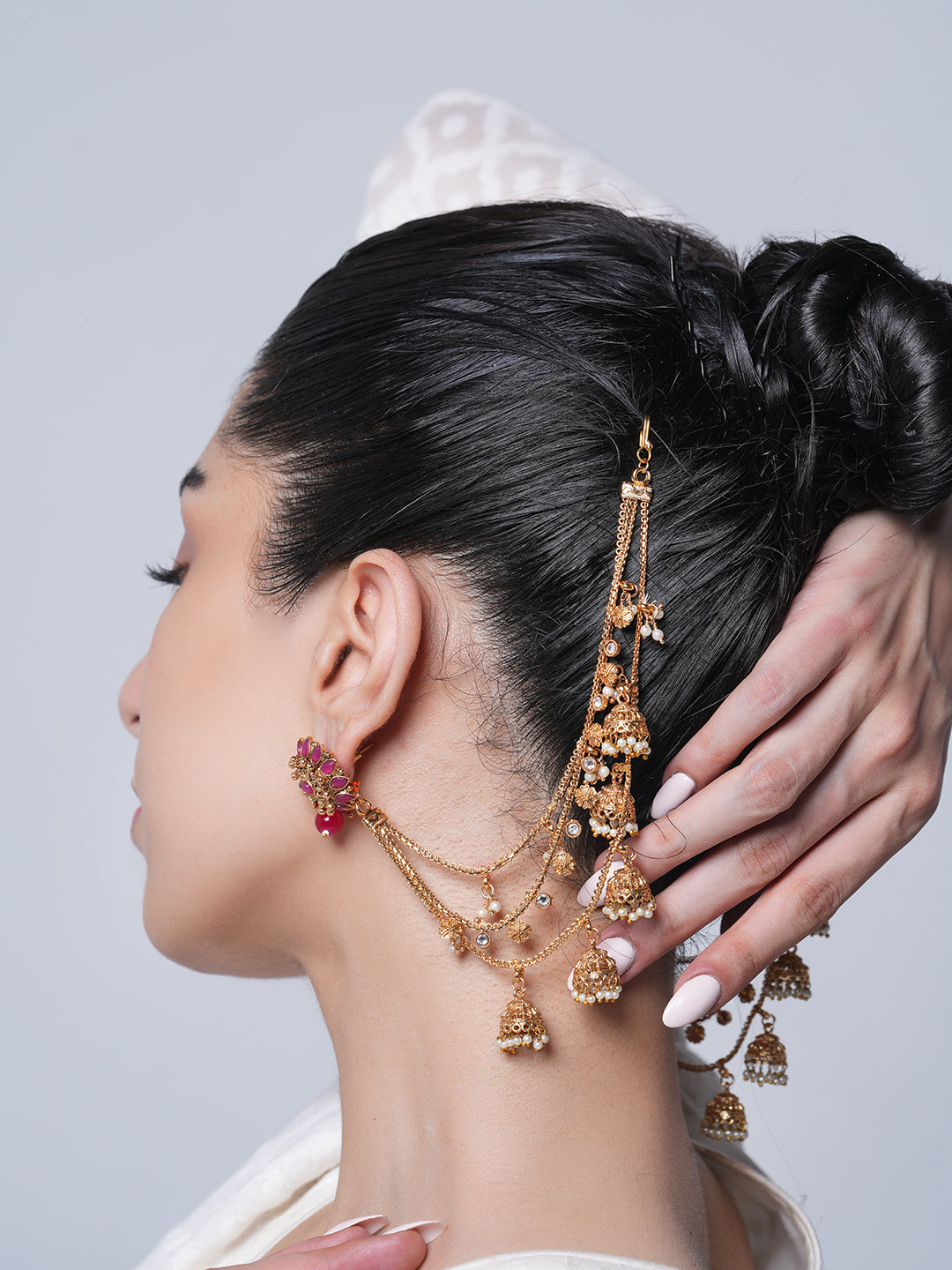 Designer Red Earrings with Kaanchain