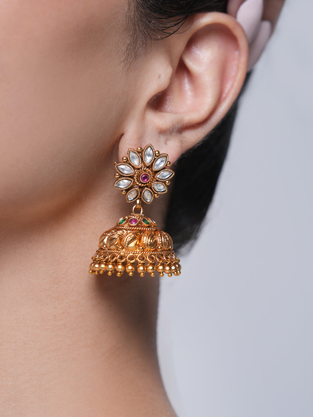 Designer Antique Multicolor Stone Jhumki