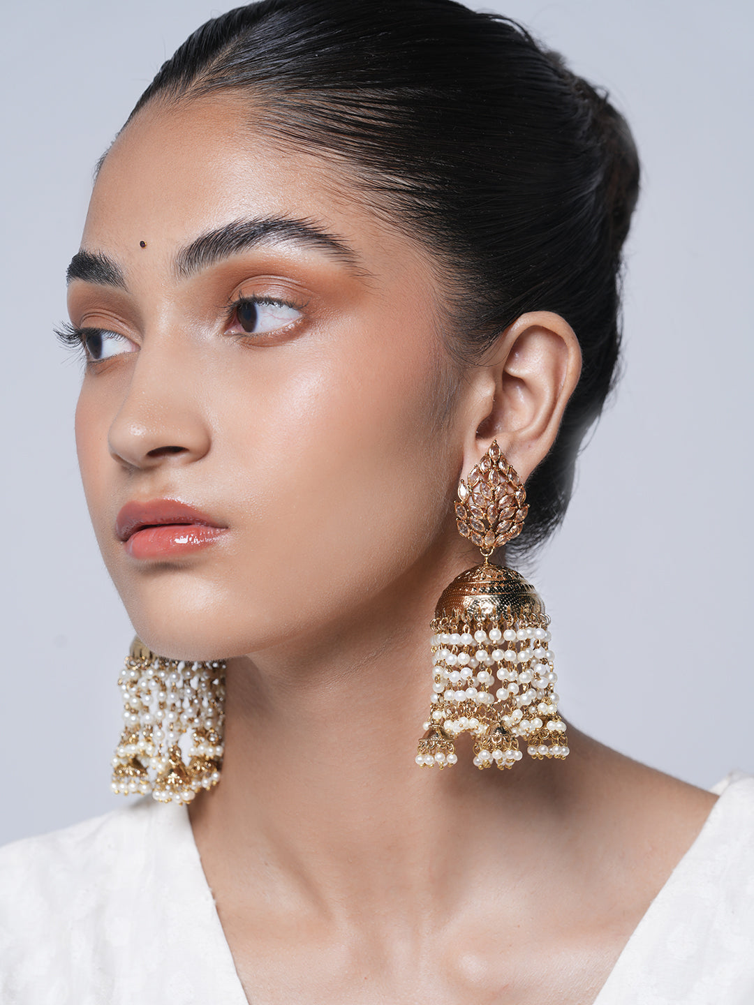 Golden Jhumki with White Latkan