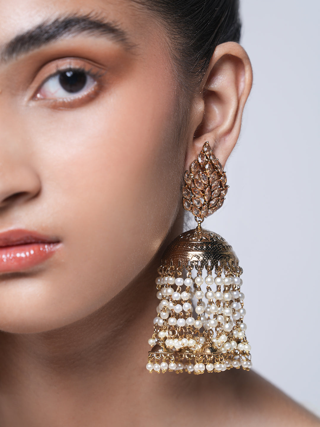 Golden Jhumki with White Latkan
