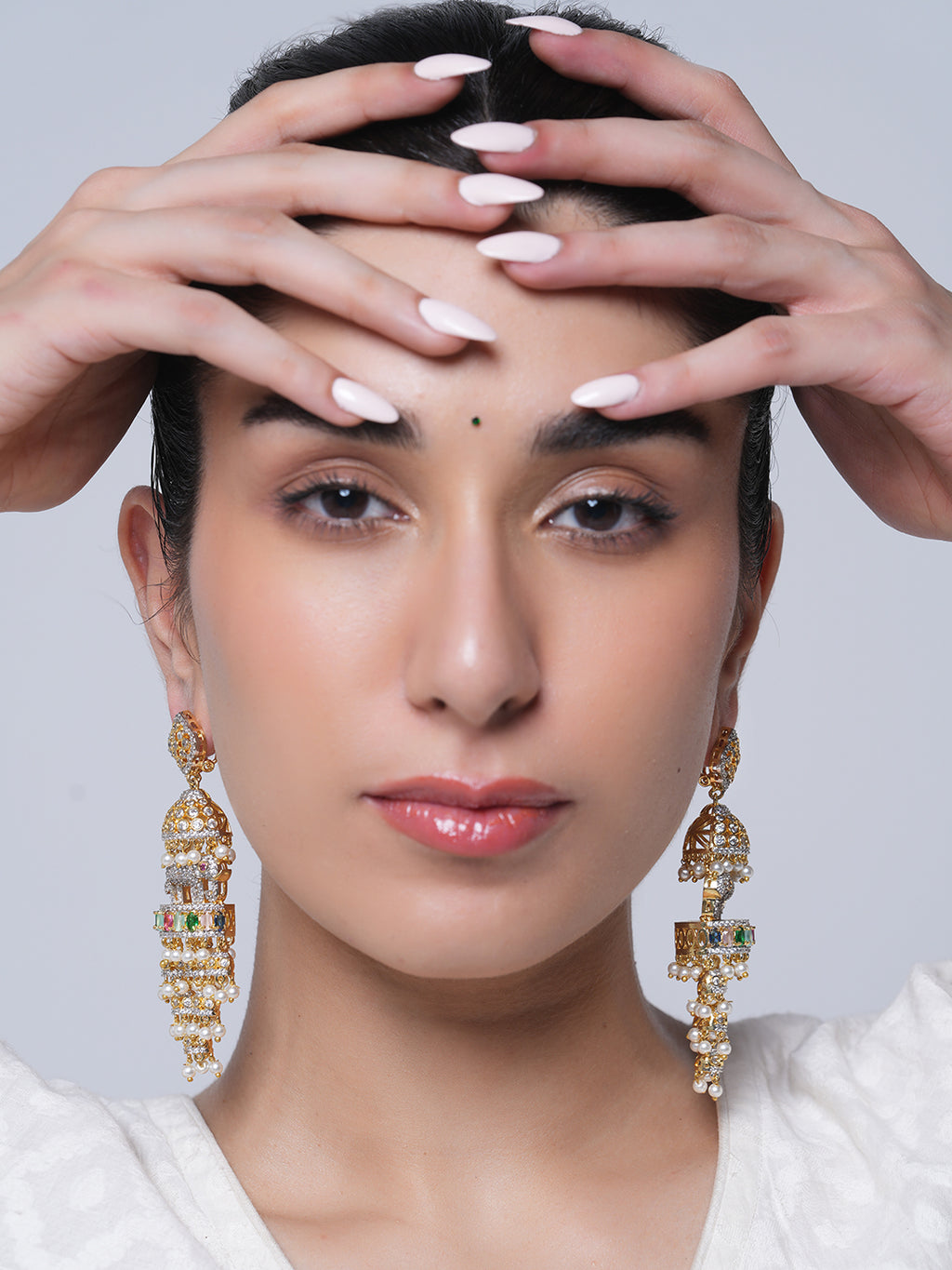 Multicolor Stone Designer CZ Elephant Earrings