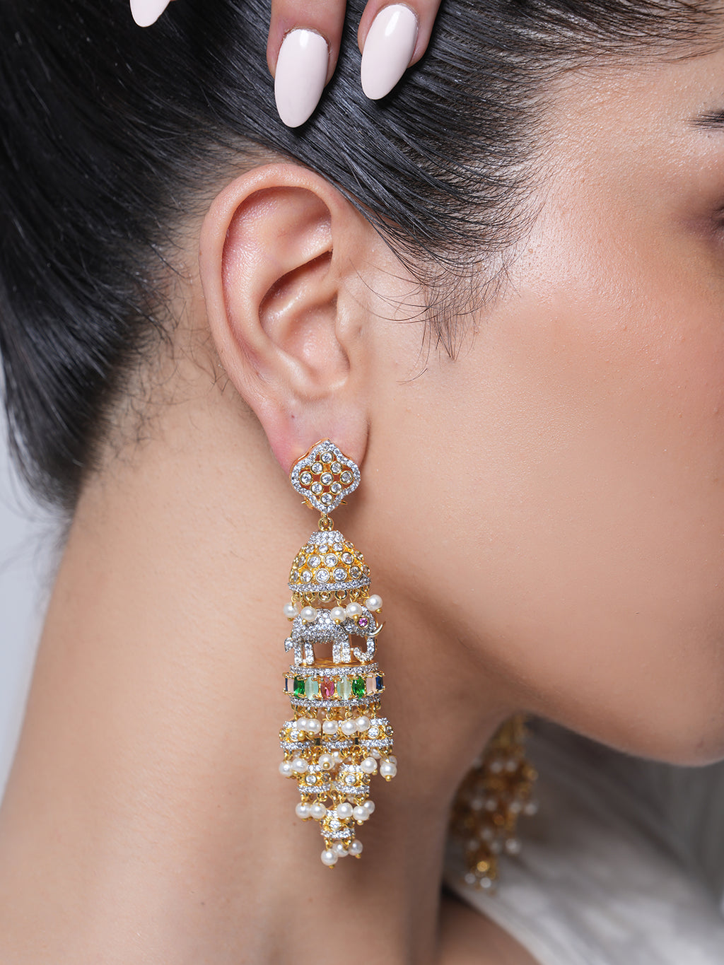 Multicolor Stone Designer CZ Elephant Earrings