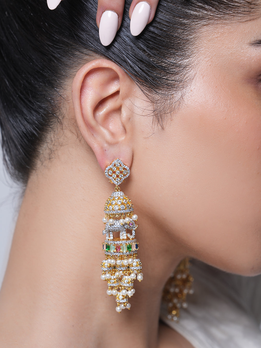 Multicolor Stone Designer CZ Elephant Earrings