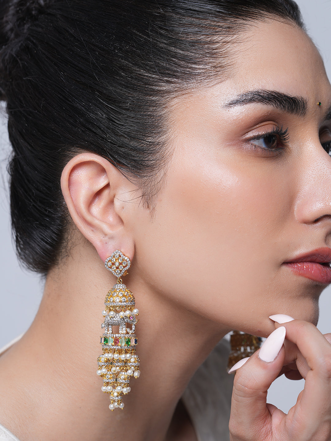 Multicolor Stone Designer CZ Elephant Earrings