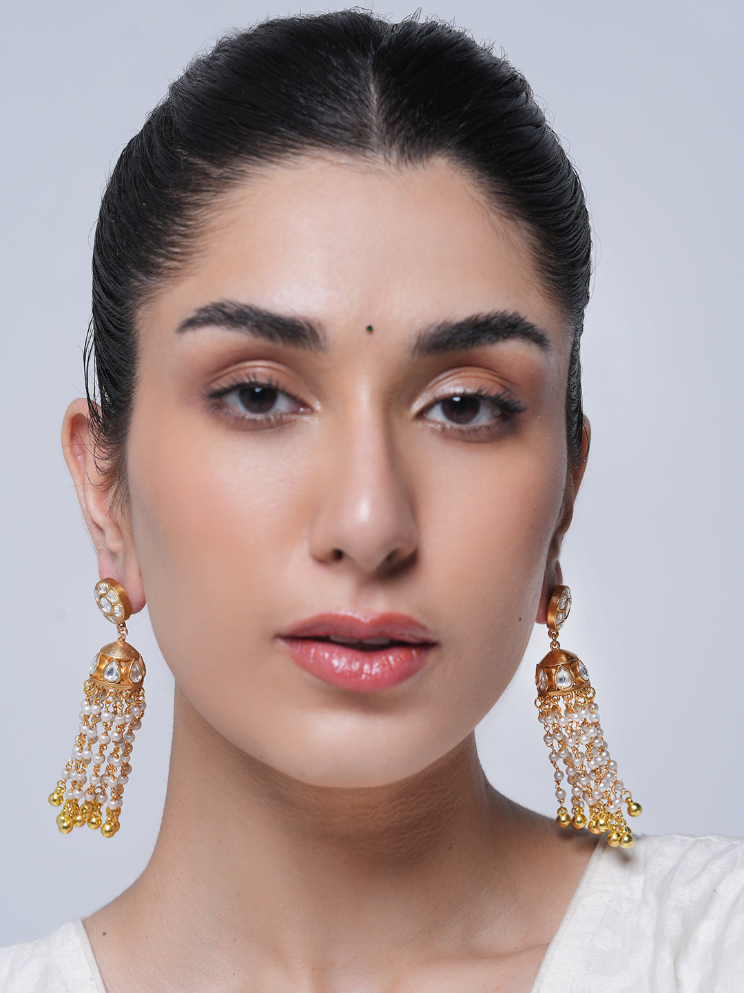Long Designer Gold Polished Earrings