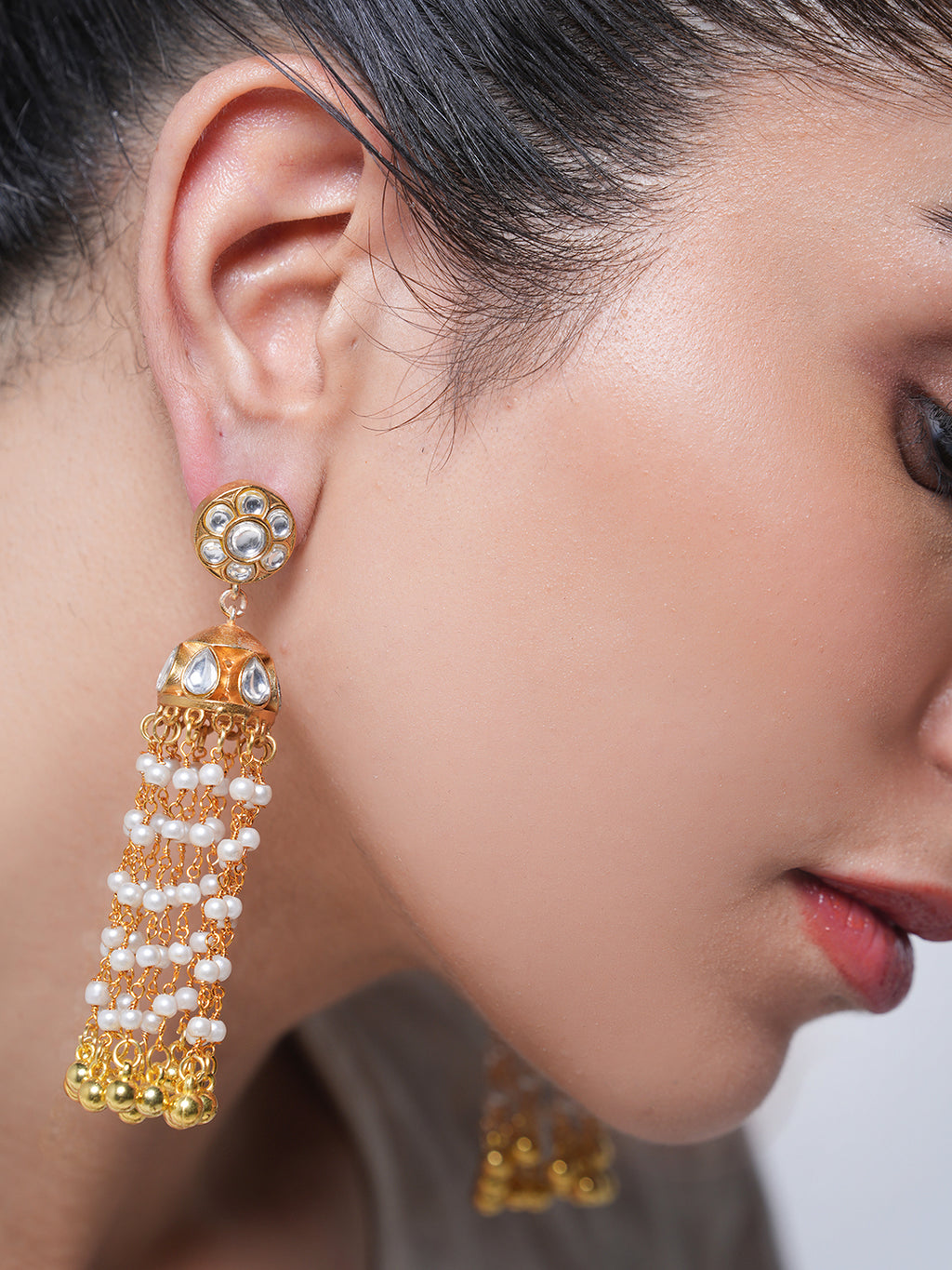 Long Designer Gold Polished Earrings