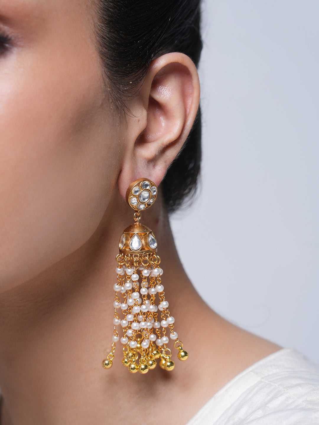 Long Designer Gold Polished Earrings