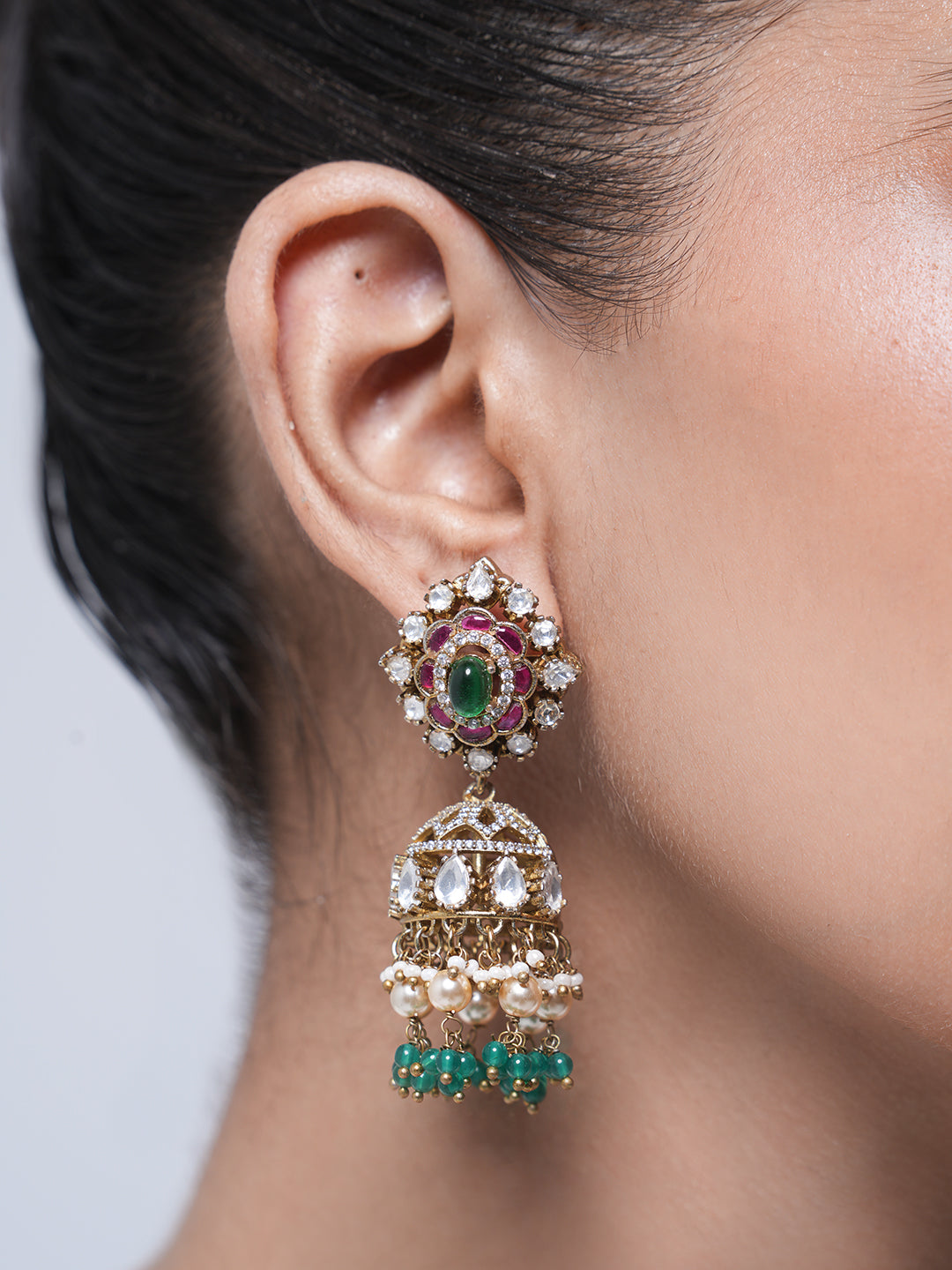 Designer Green Pink Jhumki