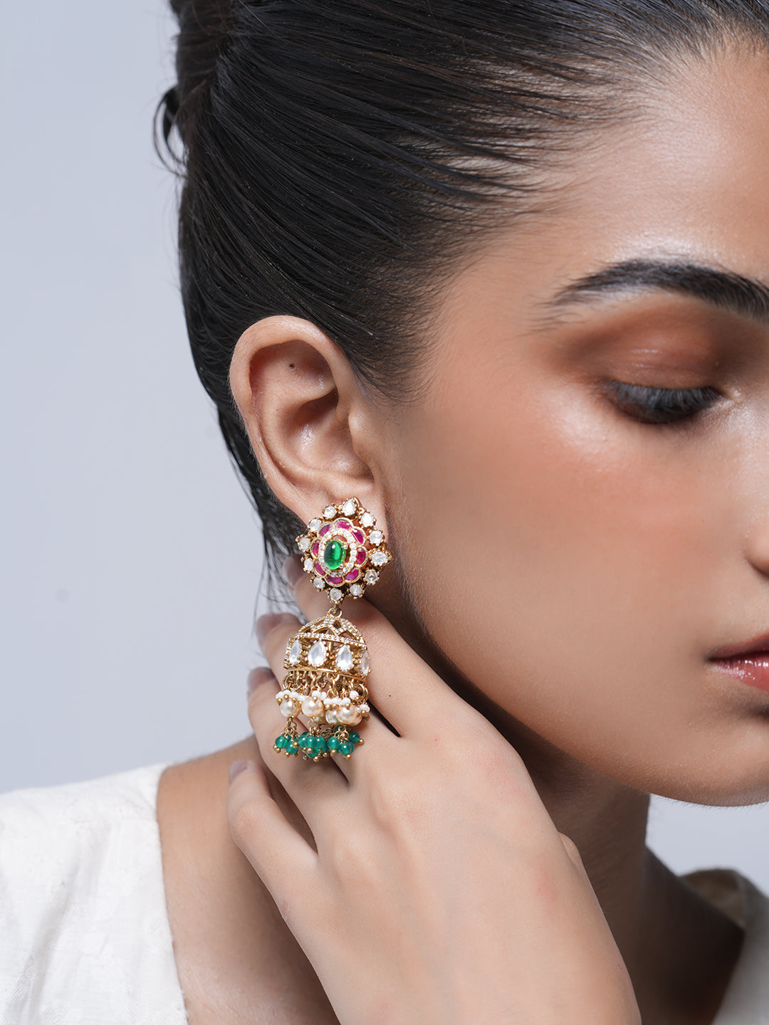 Designer Green Pink Jhumki