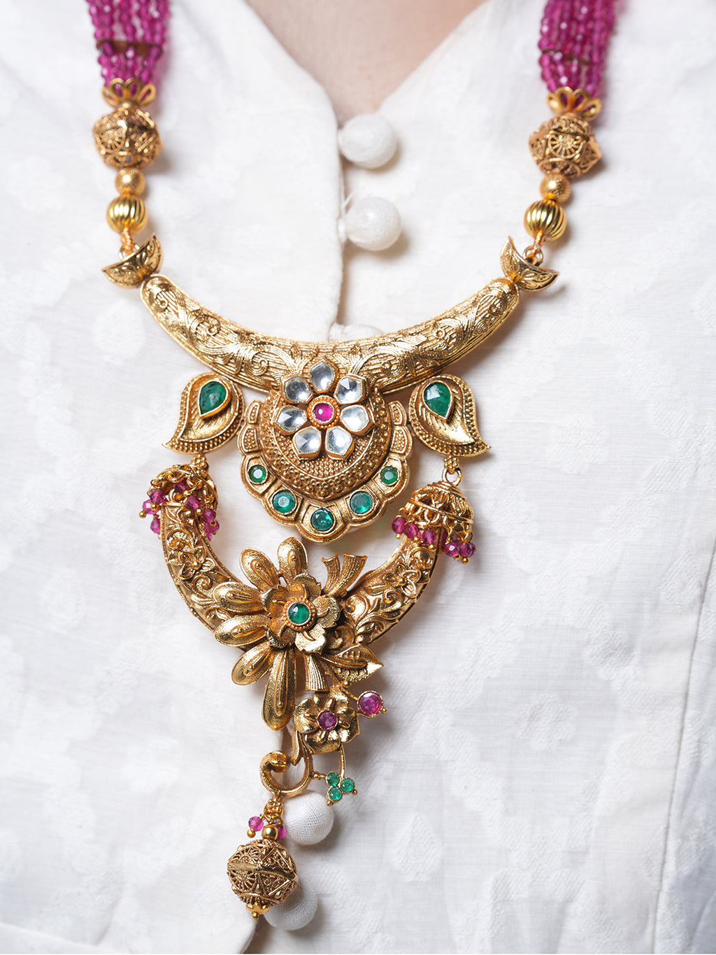 Long Pink Mala Pendant Set