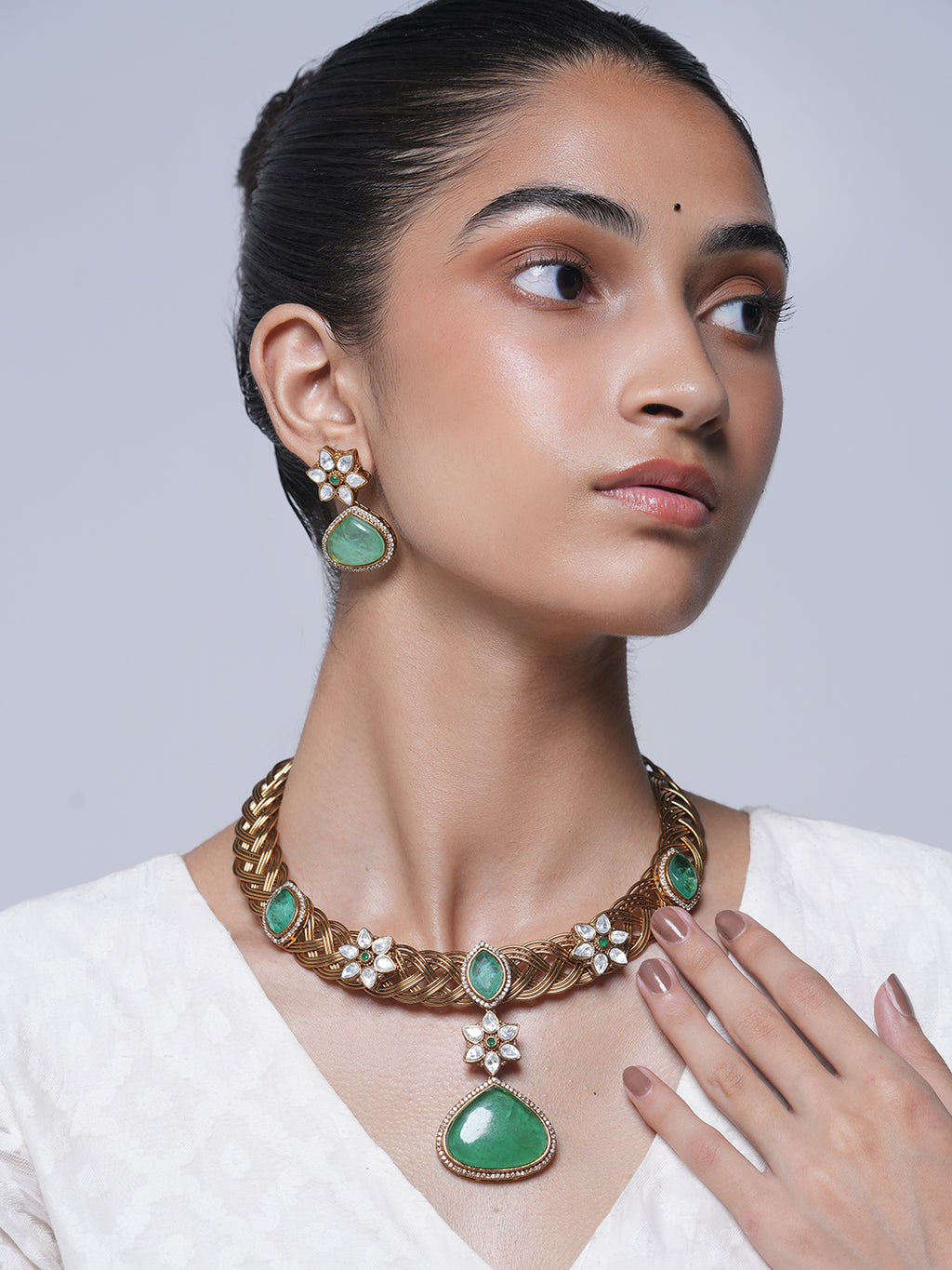 Designer Golden Hasli with Green Pendant
