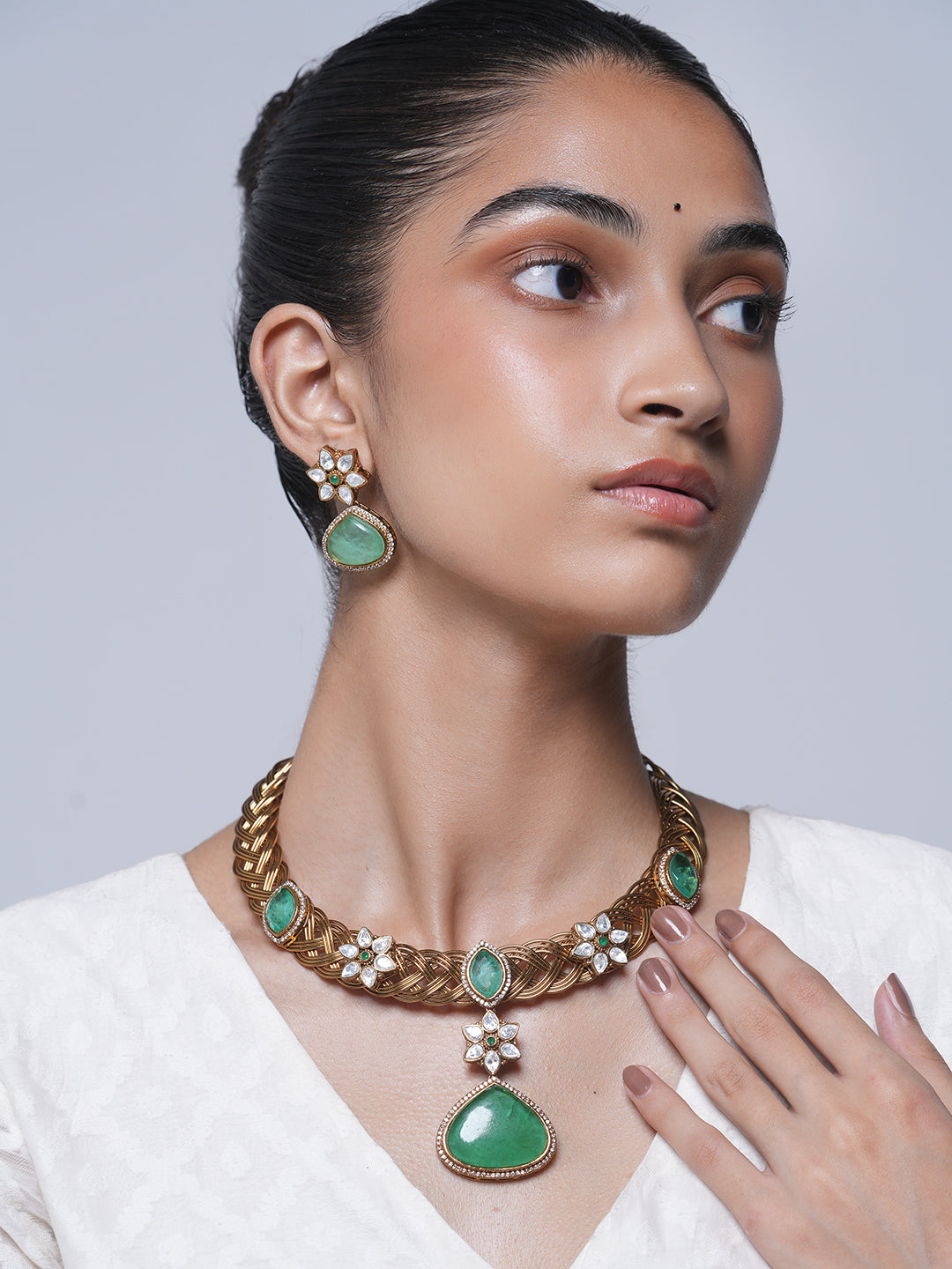 Designer Golden Hasli with Green Pendant