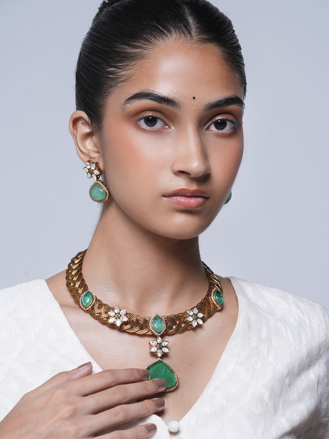 Designer Golden Hasli with Green Pendant