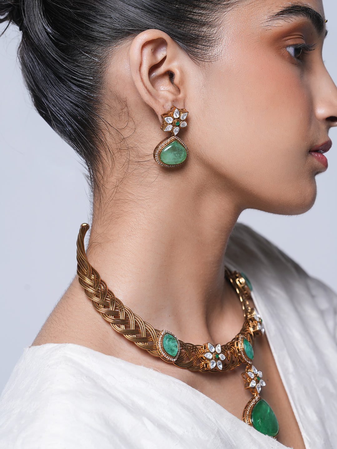 Designer Golden Hasli with Green Pendant